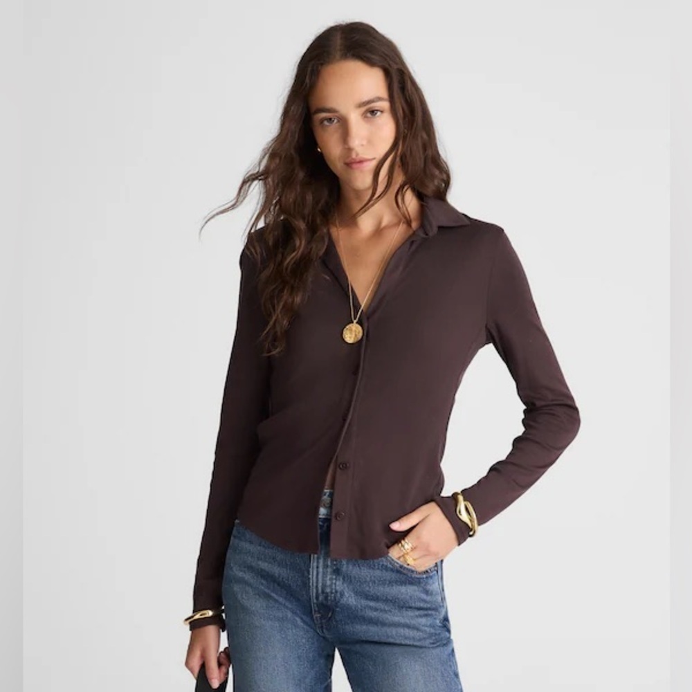 Madewell Women’s Molasses Button Up Camp Long-Sleeve Top - XL